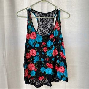 Lace Back Floral Tank Top
